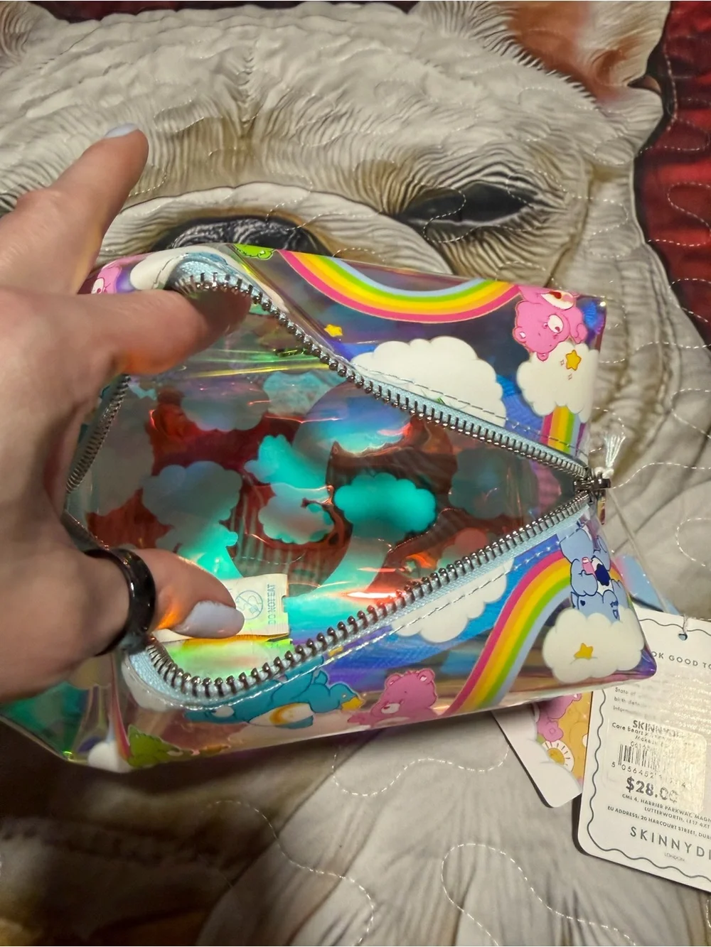 NWT Care Bears x Skinnydip Holographic Rainbow Makeup Bag